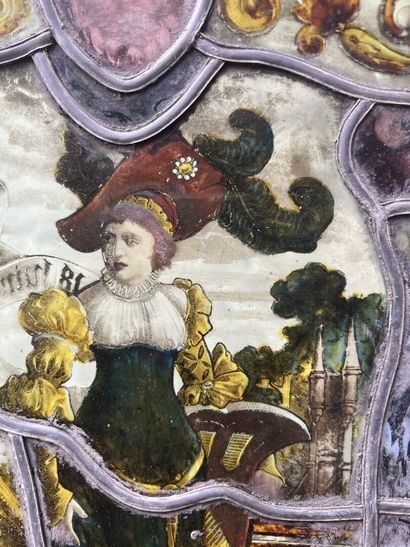 Polychrome painted glass stained glass window,...