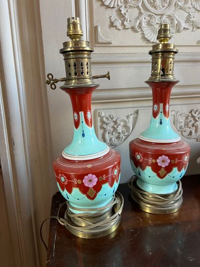 Pair of Napoleon III oil lamps decorated...