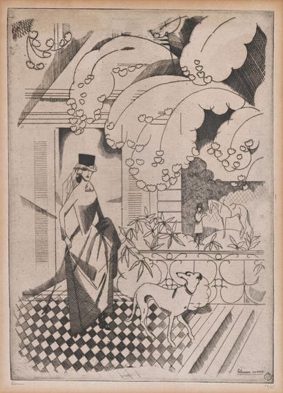 After LABOUREUR
Elegant woman with dog
Engraving.
34...