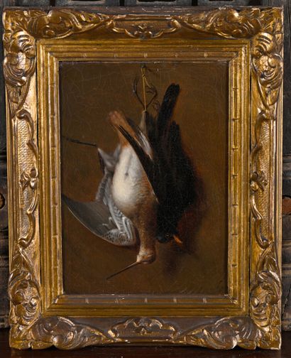 19th century French school
Woodcock and blackbird
Oil...