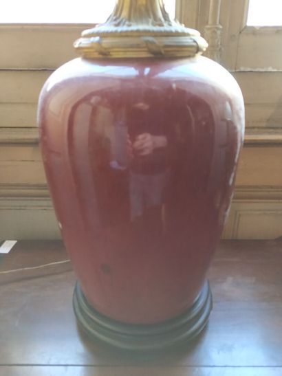 Oxblood earthenware lamp, bronze mounting,...
