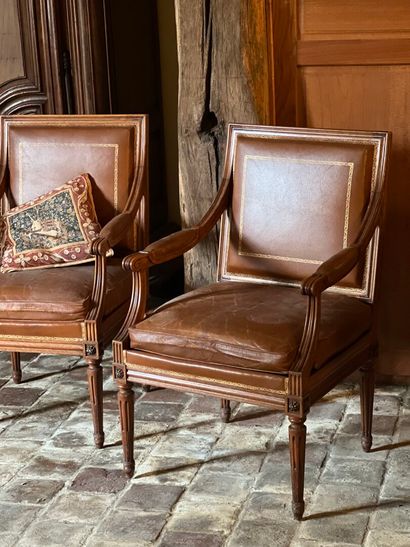 Pair of Louis XVI-style square-back beechwood...