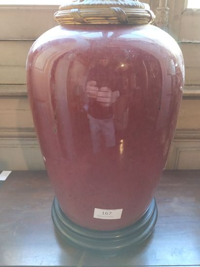 Oxblood earthenware lamp, bronze mounting,...