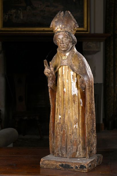 French school, 17th century
Bishop in polychrome...