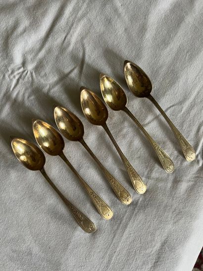 Suite of six vermeil spoons hallmarked Vieillard
Spatula...