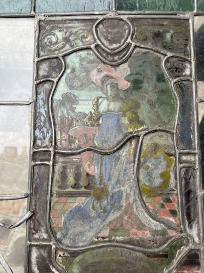 Polychrome painted glass stained glass window,...