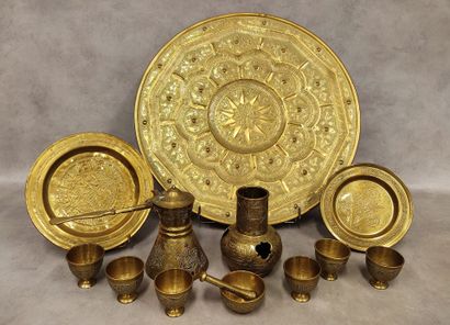 Middle East a brass set : 
a large round...