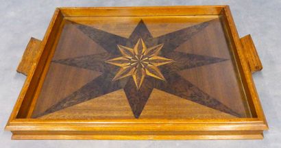 Wooden tray decorated with a starry rosette...