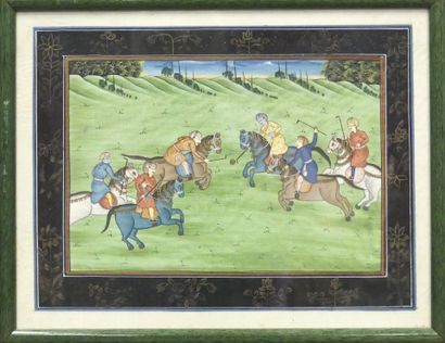 Far East: one framed under glass: polo scene...