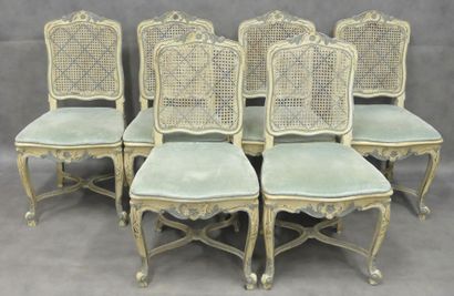 A set of six Louis XV style caned chairs,...