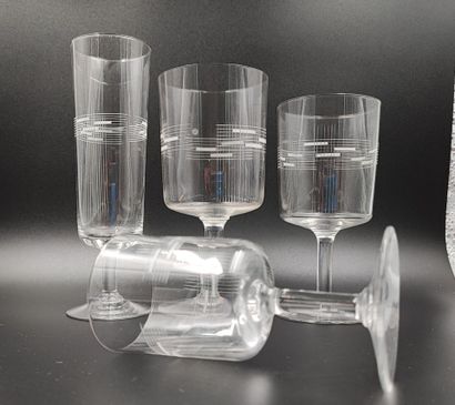 A set of glasses engraved with geometric...