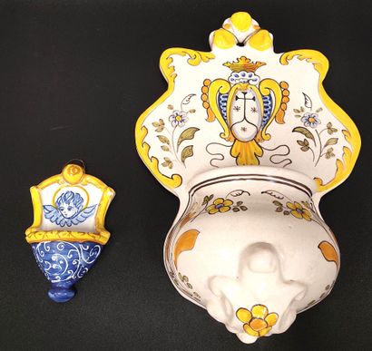 An earthenware stoup decorated with the Carmelite...