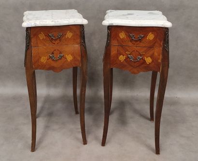 Pair of two-drawer bedside tables in rosewood...