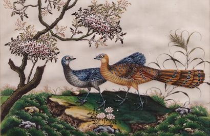 Asia: a set of two framed silk embroideries...