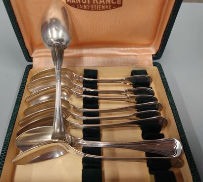 Christofle: a set of nine metal coffee spoons...