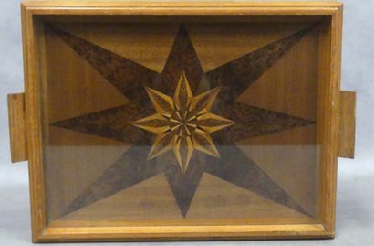 Wooden tray decorated with a starry rosette...