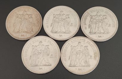 Cing 50 francs Hercules silver coins
1976...