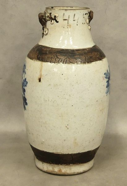 A set of two Nanking ceramic vases with Asian...