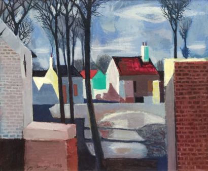 Guy AMEYE (1932-2007) : Village square with...
