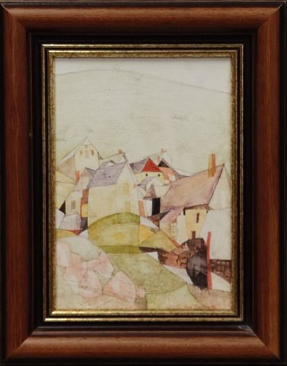 Guy AMEYE: Mountain Village 
Gouache on isorel...