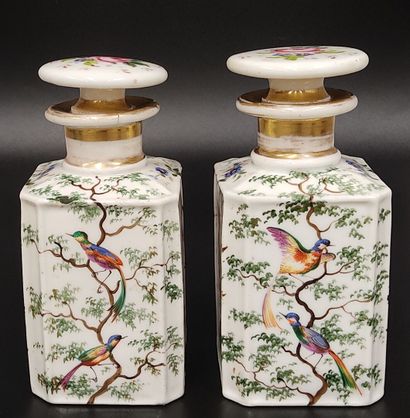 A pair of square porcelain bottles from Paris...