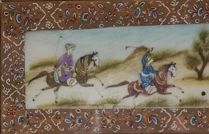 Iranian miniature: Polo match painted on...