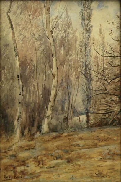 Mathis PICARD : watercolor 
figure in a birch...