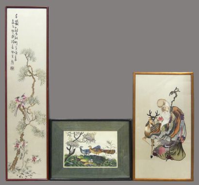 Asia: a set of two framed silk embroideries...