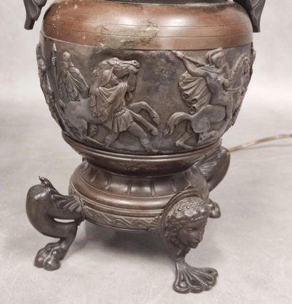 A pair of regula vases with handles, decorated...