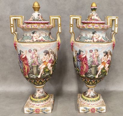 Capo Di Monte: a pair of covered porcelain...