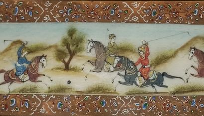 Iranian miniature: Polo match painted on...