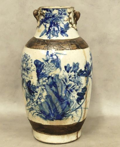 A set of two Nanking ceramic vases with Asian...