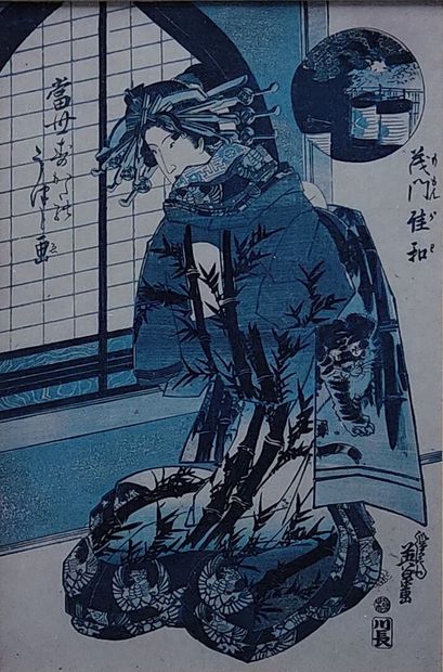 Set of five japonisantes color engravings,...