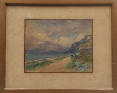 Joannès DREVET (1854 -1940): Lakeside
Watercolor...