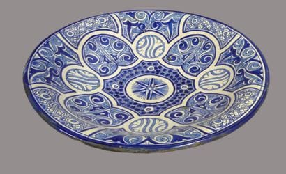 Large dish in FEZ earthenware
with blue geometric...