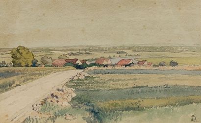 Watercolor: village by the lake
Signed LD...