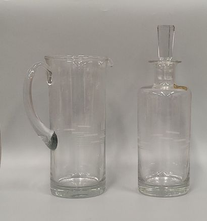 A set of glasses engraved with geometric...