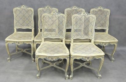 A set of six Louis XV style caned chairs,...