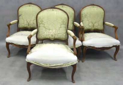 A set of 4 Louis XV style armchairs 
in natural...