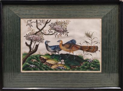 Asia: a set of two framed silk embroideries...