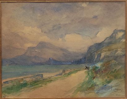 Joannès DREVET (1854 -1940): Lakeside
Watercolor...