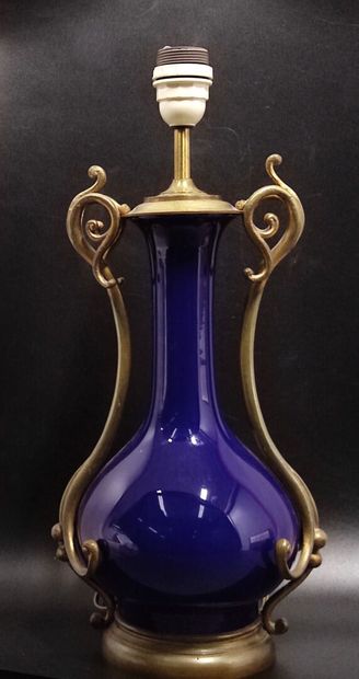 A blue porcelain lamp base 
art nouveau bronze...