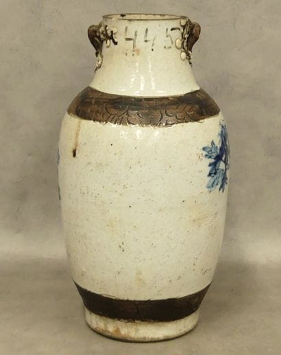 A set of two Nanking ceramic vases with Asian...