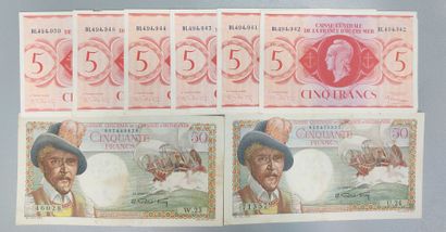 Outre-Mer - Lot of 8 banknotes including...
