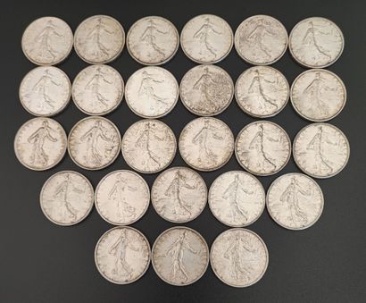 Twenty-six 5 franc silver sower coins
1960...