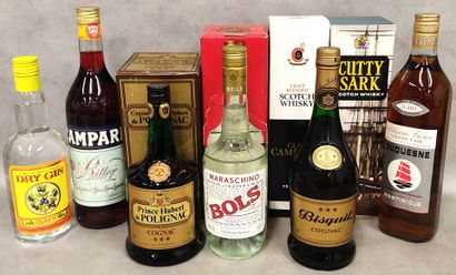 Set of eight bottles of alcohol:
One bottle...