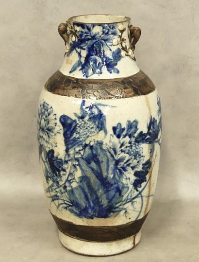 A set of two Nanking ceramic vases with Asian...