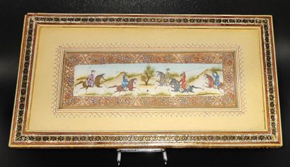 Iranian miniature: Polo match painted on...