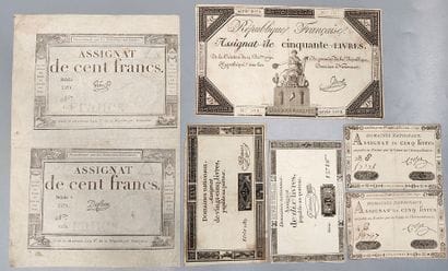Lot of 7 Assignats including - 5 Livres (2)...