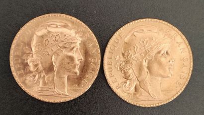 Two 20 franc gold Marianne 1907 coins